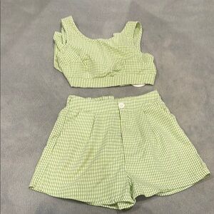 Green Gingham Crop Top and Shorts Set